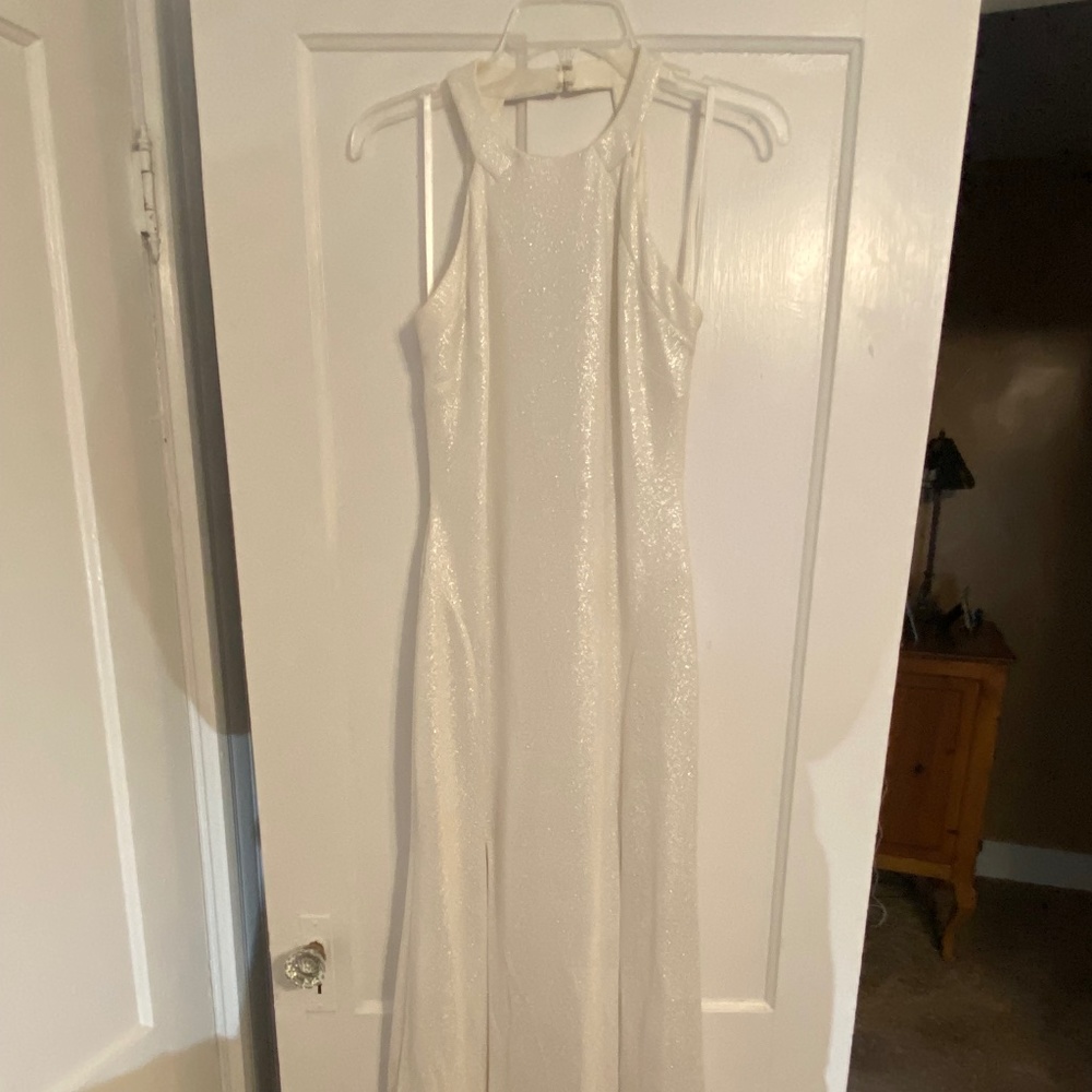 Open Back White Sparkling Gown with Slits